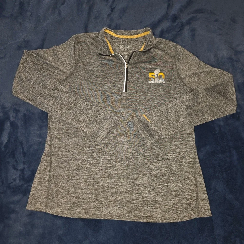 Nike NFL Super‎ Bowl 50 Grey Heather Dri-FIT Quarter Zip Pullover Mens XL